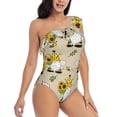 thumbnail image 3 of Gukieu Gnomes Bees And Sunflowers Print One-shoulder Ruffled One-piece Swimsuit with Removable Chest Pads and Tummy-control Swimsuit for Women-Large, 3 of 6