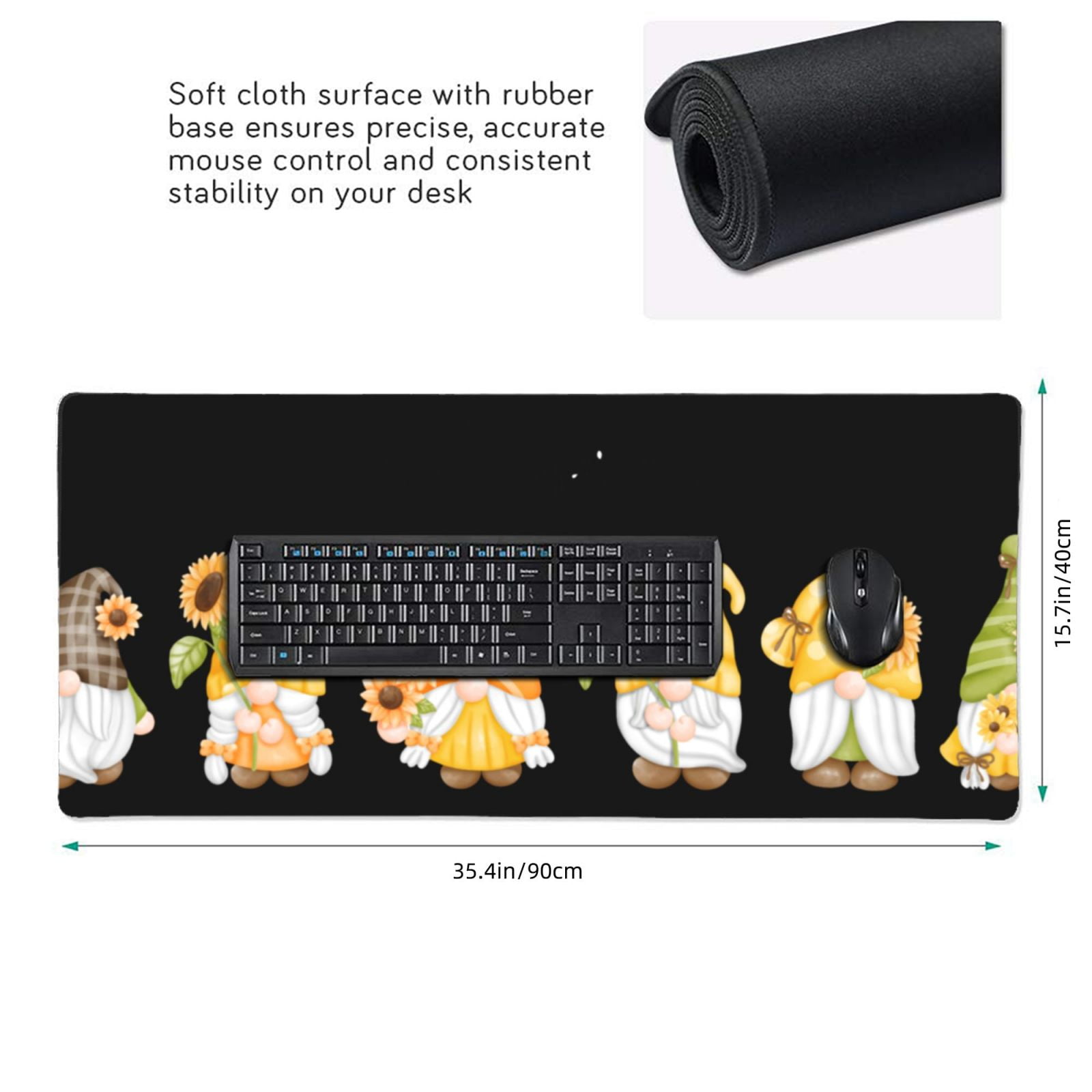Hirioo Hello Spring Sunflower Gnomes for Mouse Pad ,Anti-Slip Base, Durable Stitched Edges, Perfect for Gaming, Office, and Home Use,16x35.5in