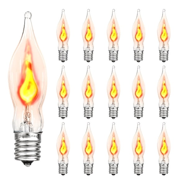 16 Pack Halloween Flickering Flame Bulbs, C18 E12 Clear Flame Replacement Light Bulbs, Candle Shape Decorative Bulbs for C7 String Lights, Fall Thanksgiving Holiday Decor