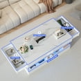 thumbnail image 6 of PAPROOS LED White Coffee Table with 2 Storage Drawers, 47" Modern High Glossy Coffee Tables with Charging Station&Open Shelf, 2 Tiers Large Modern Center Table with Marbling Print for Living Room, 6 of 14