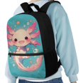 thumbnail image 4 of Uourmeti Adjustable Comfort Straps 17 Inchs Polyester School Backpack, Smooth Zipper Lightweight Smooth Double Zipper Student Bookbag, Axolotl Print, 4 of 6