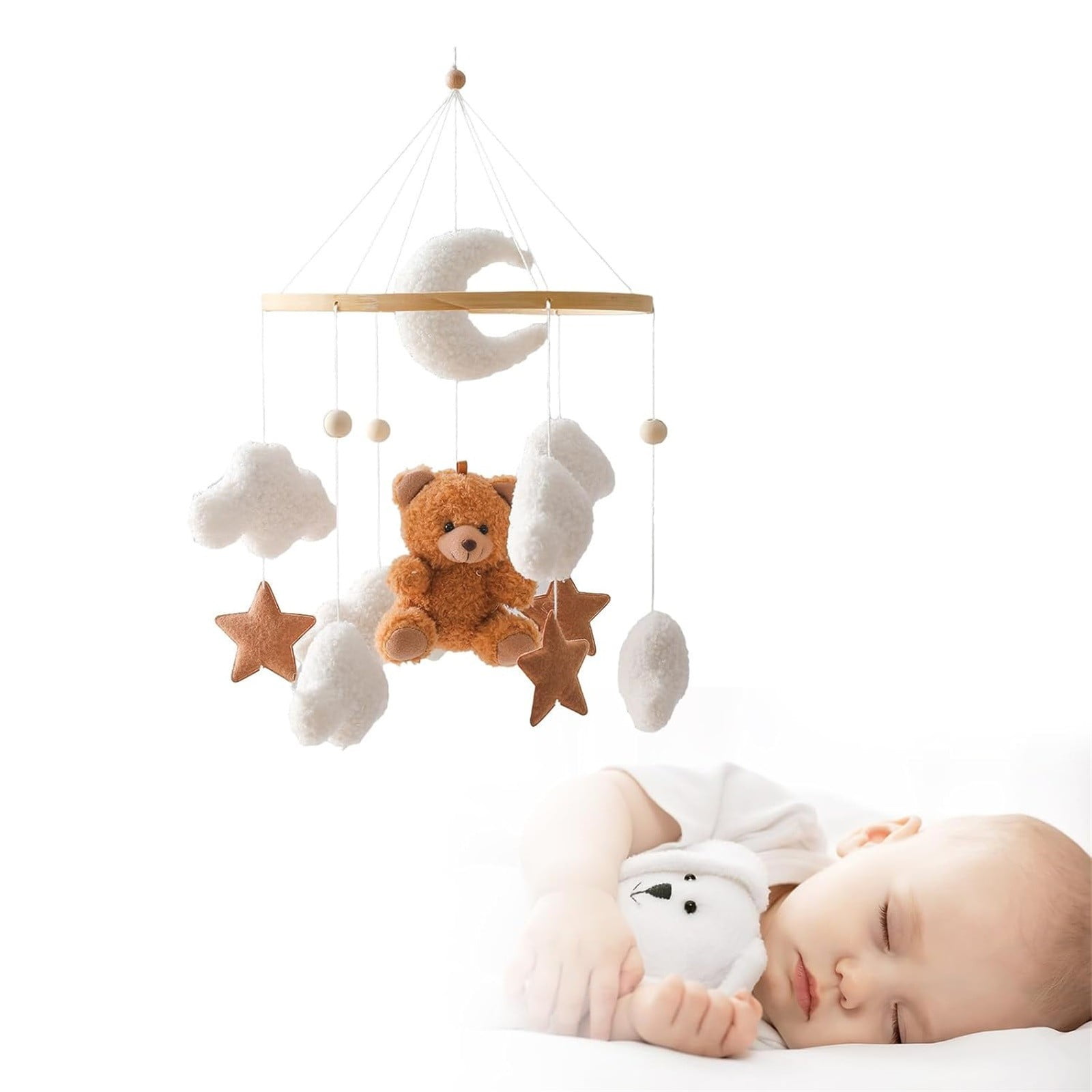 Riforla Delightful Mobile Crib Hanger With Plush Teddy Bear Encouraging Hand Eye Coordination For Baby s Joyful Nursery Wind Chimes Home Decor Bw2 Oth
