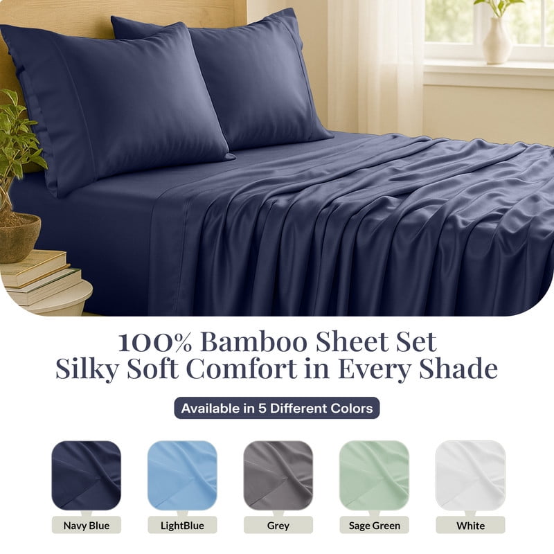 Lux Decor 100% Organic Viscose from Bamboo Sheets Set King - 4 Piece Ultra-Soft Luxury Cooling Bed Sheets, 16" Deep Pocket, Breathable & Hypoallergenic - Navy Blue