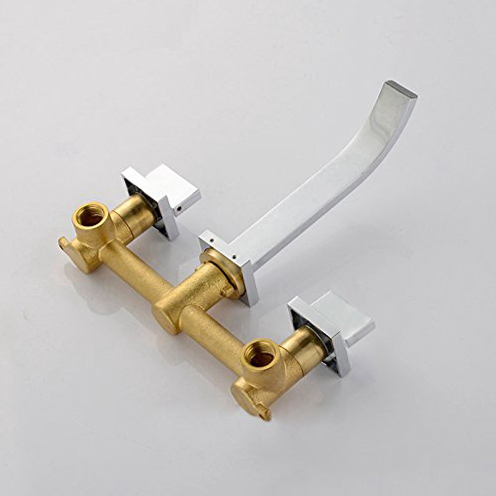 Sumerain Wall Mount Bathroom Sink Faucet, Two Handle Lavatory Faucet Brass Single Handle with Rough in Valve, Chrome