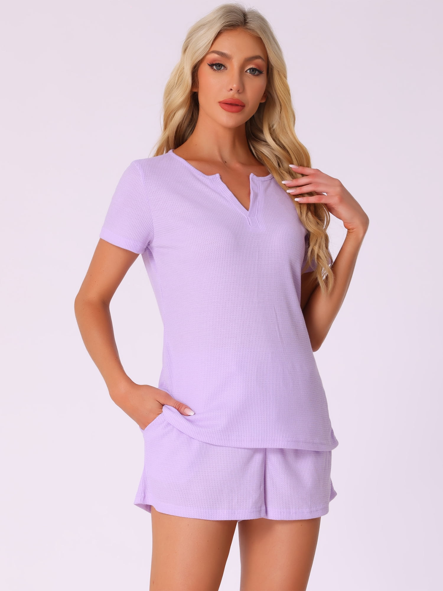 DARING DIVA Waffle Knit Lounge Set 2 Pieces Outfits Tracksuit Sweatsuits M Purple