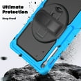 thumbnail image 3 of Case for Samsung Galaxy Tab S10 FE+ Plus 13.1 inch 2025 with Screen Protector, 360 Degree Rotating Kickstand Hand Strap Heavy Duty Shockproof Cover with Shoulder Strap, Sky Blue, 3 of 7
