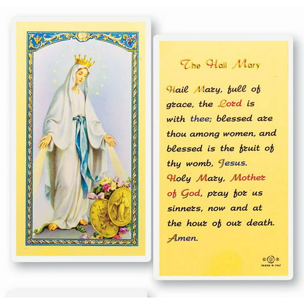 The Hail Mary Holy Card Laminated Italian Holy Prayer Cards with Gold