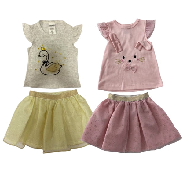 Kit 2 Conjuntos Blusita Bordada Falda tipo Tutu Conejita y Cisne Talla 3x años Kiss Playeras y Tops para niñas