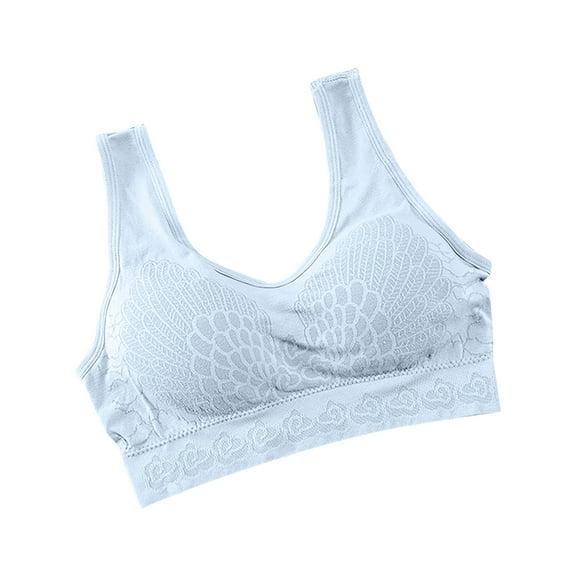 Cotton Bras for Women Fashion Bra Solid Vest Camisole Breathable Push Up Tops Underwear V-Neck No Underwire Bra Feature Hook and Eye Closure Full-Figure Bra Style Y-94 , Blue-c