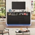 thumbnail image 2 of Hiphuta 63" Wide Farmhouse TV Stand Fits Up to 70 Inch TVs, Entertainment Center with RGB LED Lights, Wood Grain Media Console with Charging Station, Black, 2 of 8