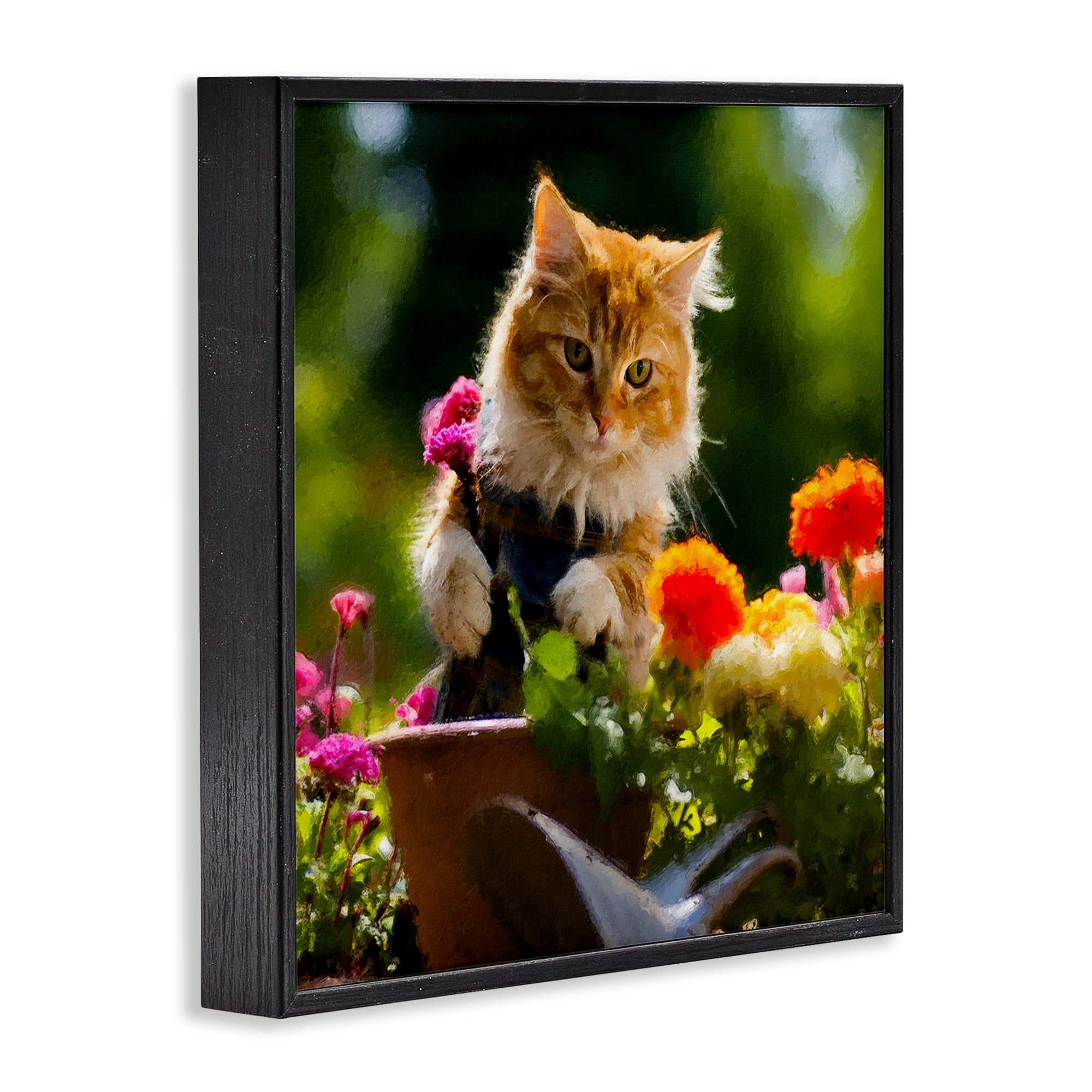 Stupell Industries Spring Gardener Kitten Animals & Insects Painting Black Framed Art Print Wall Art, 12 x 12