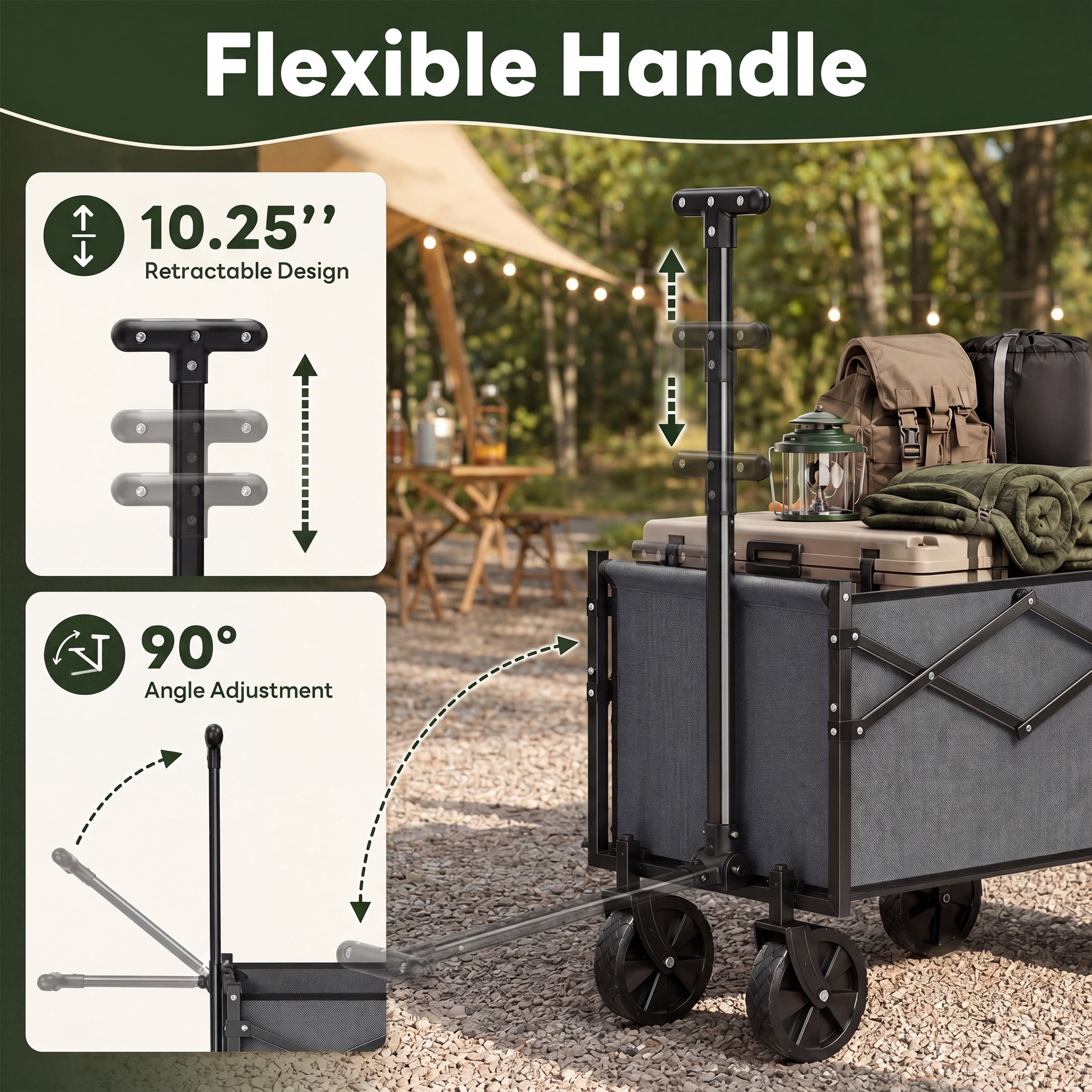 SHOUFTW Folding Wagon Cart, 220 lb Capacity Collapsible Utility Wagon with All-Terrain Wheels & Adjustable Handle, Gray