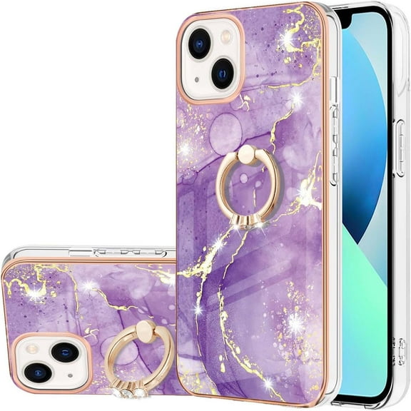 Slim Fit Phone Case for iPhone 15 (Not fit 15 Pro),Shiny Ring Kickstand Case for Girls,Camera and Screen Protection Cover for iPhone 15 (6.1 in.),ZHDD Purple