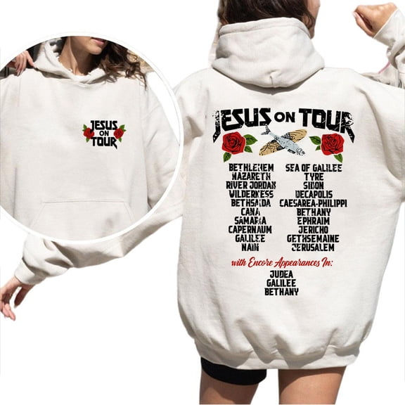 Jesus On Tour Hoodie – Double Sided Christian Streetwear Pullover, Faith Based Easter Hoodie, Unisex Gym & Casual Top for Men and Women