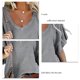 thumbnail image 5 of Blusa con escote en V y mangas con volantes para mujer en colores lisos para citas informales con estilo veraniego, 5 of 6