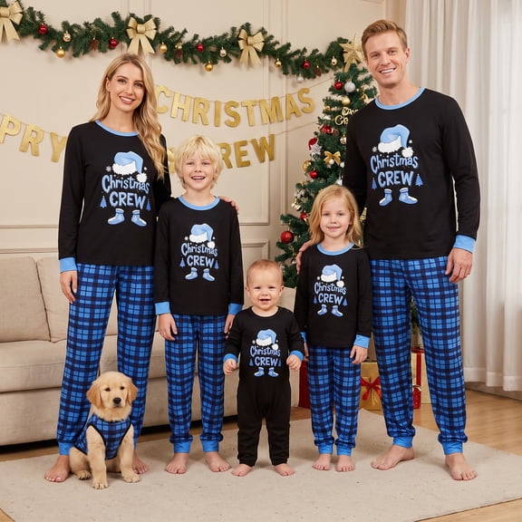 Nibbcoa Family Matching Christmas Pajamas Set Plaid and Letter Print Holiday Pajamas Sleepwear
