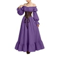 thumbnail image 2 of KICILVS Renaissance Dress Women Solid Color Off Shoulder Long Puff Sleeve Dress Corset Lace Up Waist Ruffled Hem Maxi Party Gown Purple, 2 of 7