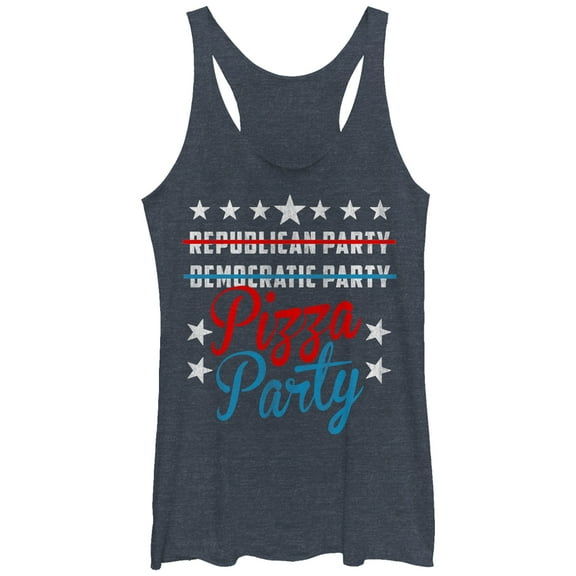 Women's Lost Gods Pizza Party Politics  Racerback Tank Top Navy Blue Heather Medium