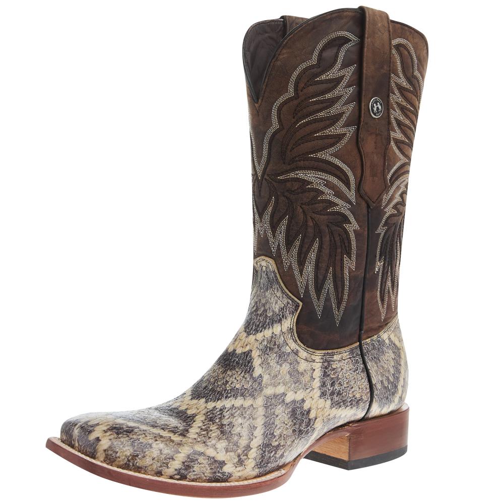 Tanner Mark Boots Mens Tanner Mark Natural Rattlesnake Print Vamp 12in Tobacco Top Natural 10.5 D