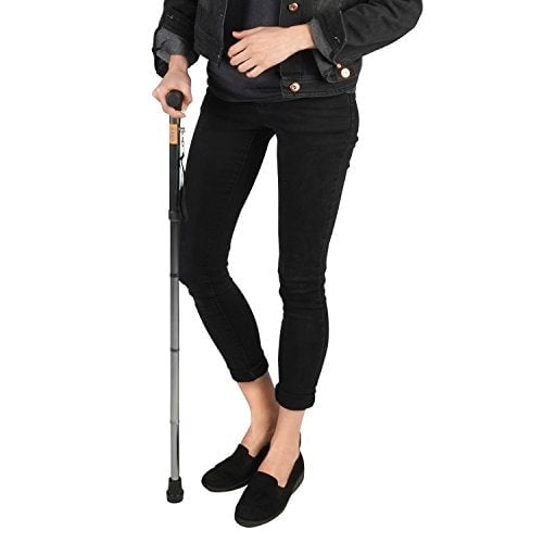 Soles Walking Stick Cane (Black, Silver or Bronze) - Adjustable, Foldable Aluminum - Men or Women - Lightweight, Portable & Durable - Includes Carry Strap (Silver)