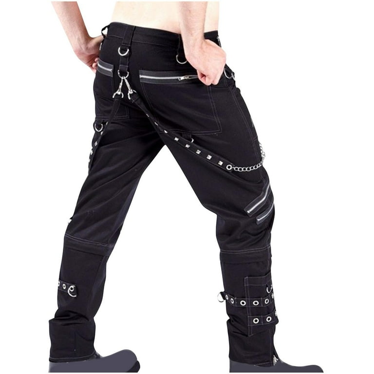 YLSDY Men's Gothic Punk Pants Cargo Trousers with Chains YLSDY Men's Gothic Punk Pants Cargo Trousers with Chains