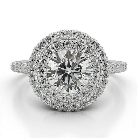 Double Halo Diamond Engagement Ring 1.9 Ct Diamond Ring For Women 14K White Gold Over