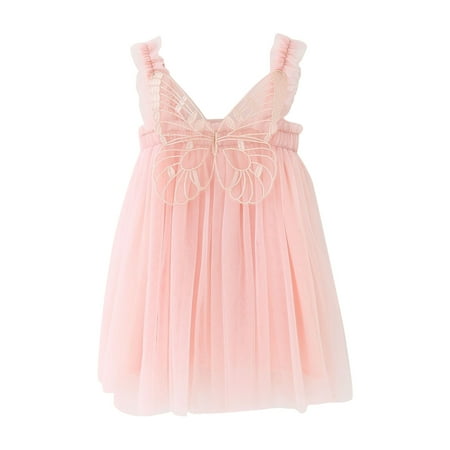 

Kids Girls Dress Sleeveless Butterfly Mesh Suspenders Dance Party Princess Toddler Cute Cartoon Soft Spring Summer Casual Gifts To Child