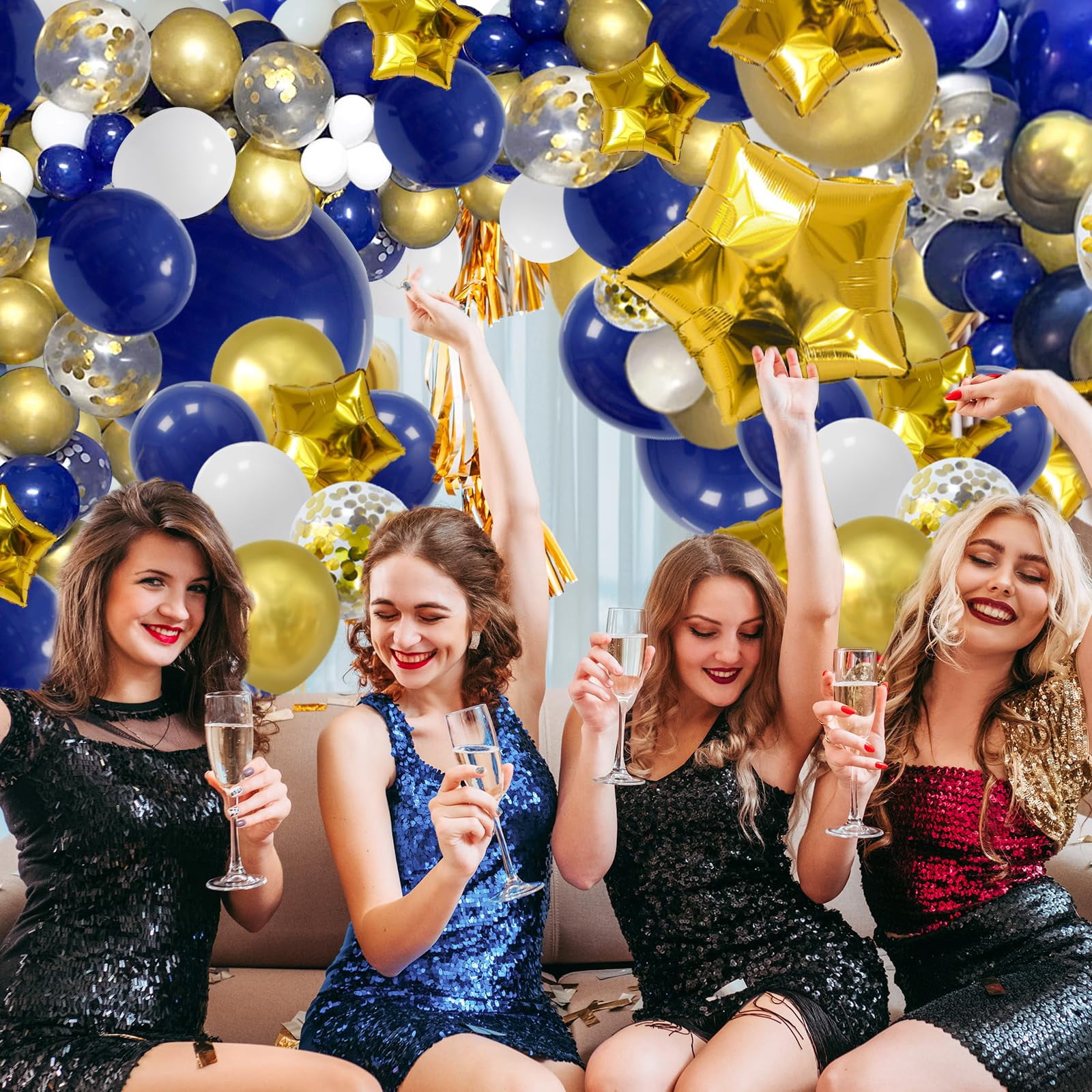 148pc Navy Blue Gold Party Decoration Balloon Arch Garland Kit for Wedding Birthday Graduation Anniversary