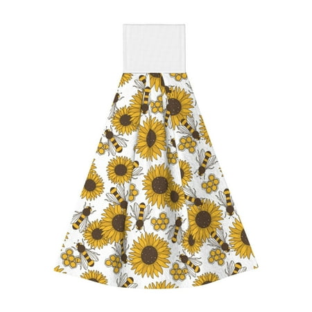 

Zufioo Sunflowers and Bees Print Coral Fleece Velcro Hand Towel Hangable Absorbent Hand Towel Suitable for Kitchen Bathroom Household Items