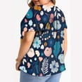 thumbnail image 2 of Pejock Women Plus Size Summer Pleated Ruffle Short Sleeve T-Shirt Loose Casual V-Neck Gradient Color Blouse T-shirt Tops Navy 5XL (US Size:18), 2 of 4