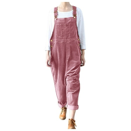 

SELONE Jumpsuits for Women Dressy Casual Suspender Velour Pants Sleeveless Ladies Travel Comfortable 2023 Vacation Jumpers and Rompers Casual Corduroy Solid Color Buttons with Pockets Pink XXL
