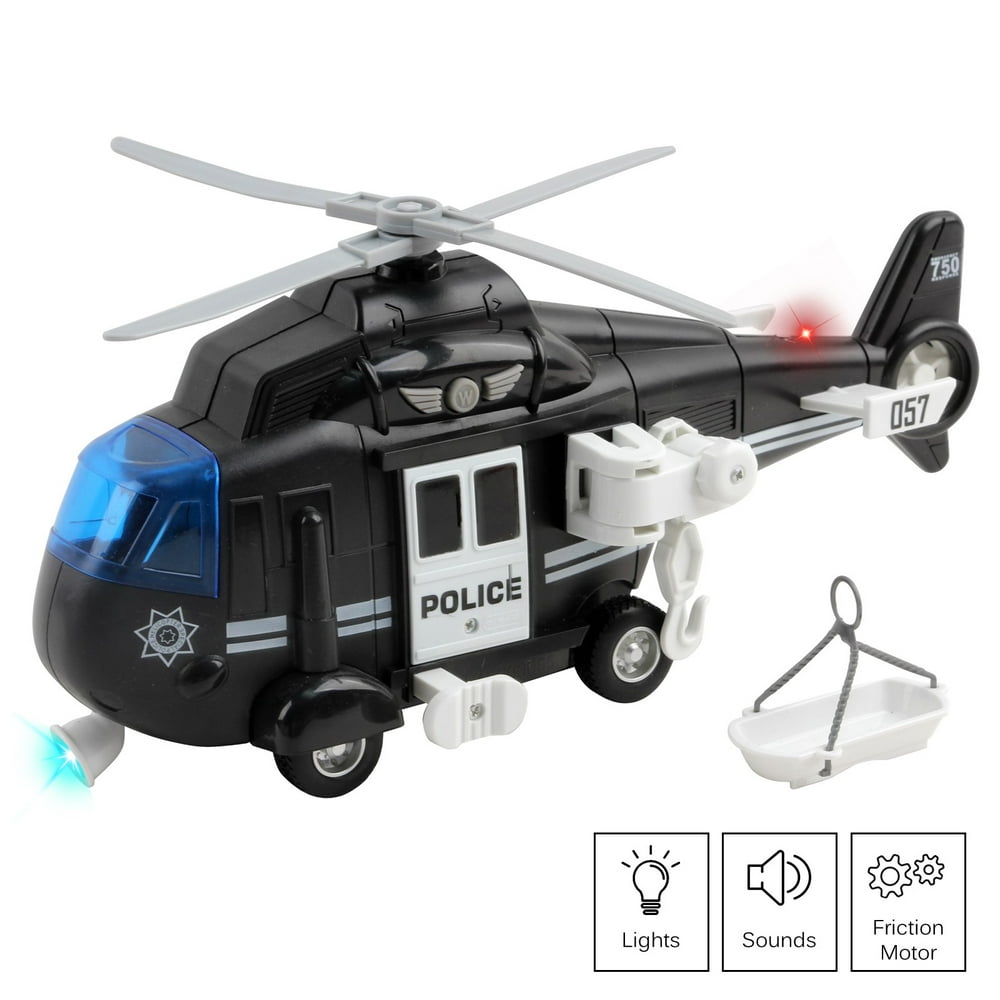 Vokodo Police Helicopter 11 With Lights Sounds Push And Go Includes Rescue Basket Durable 116