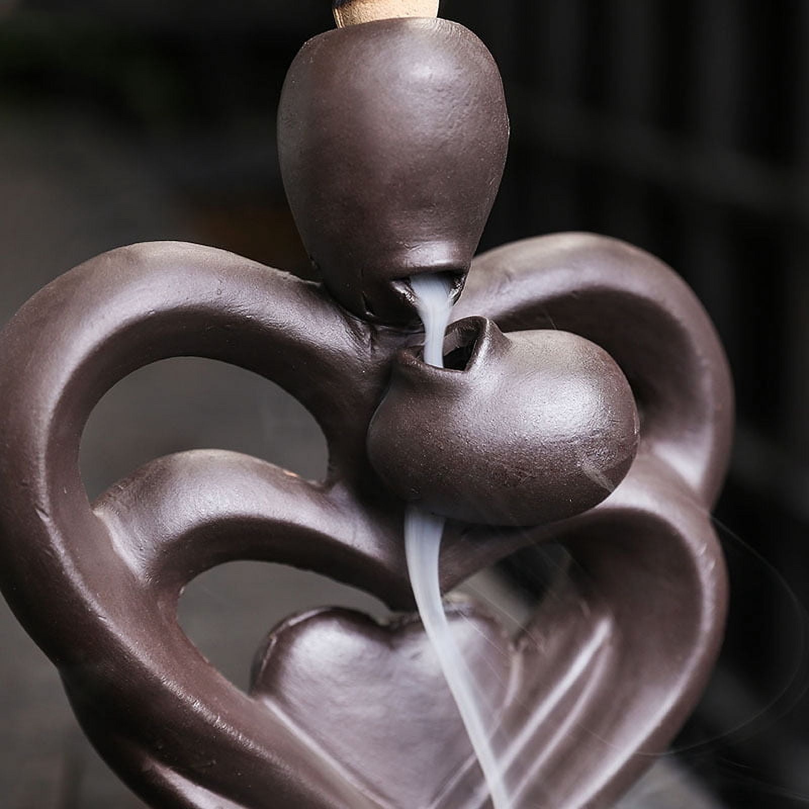 Unique 3 Heart-Shaped Backflow Incense Burner Creative Purple Clay Aromatherapy Waterfall Incense Furnace Holder for Home Decor
