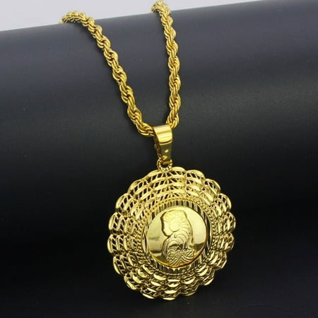 Iraq Goddess 14K Yellow Gold Pendant Necklaces Women Men Palestine Jewelry Saudi Arabia