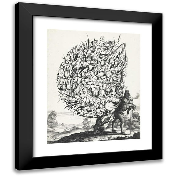 Isaac Briot 12x14 Black Modern Framed Museum Art Print Titled - Bouquet on the Back of Marskramer (1635)