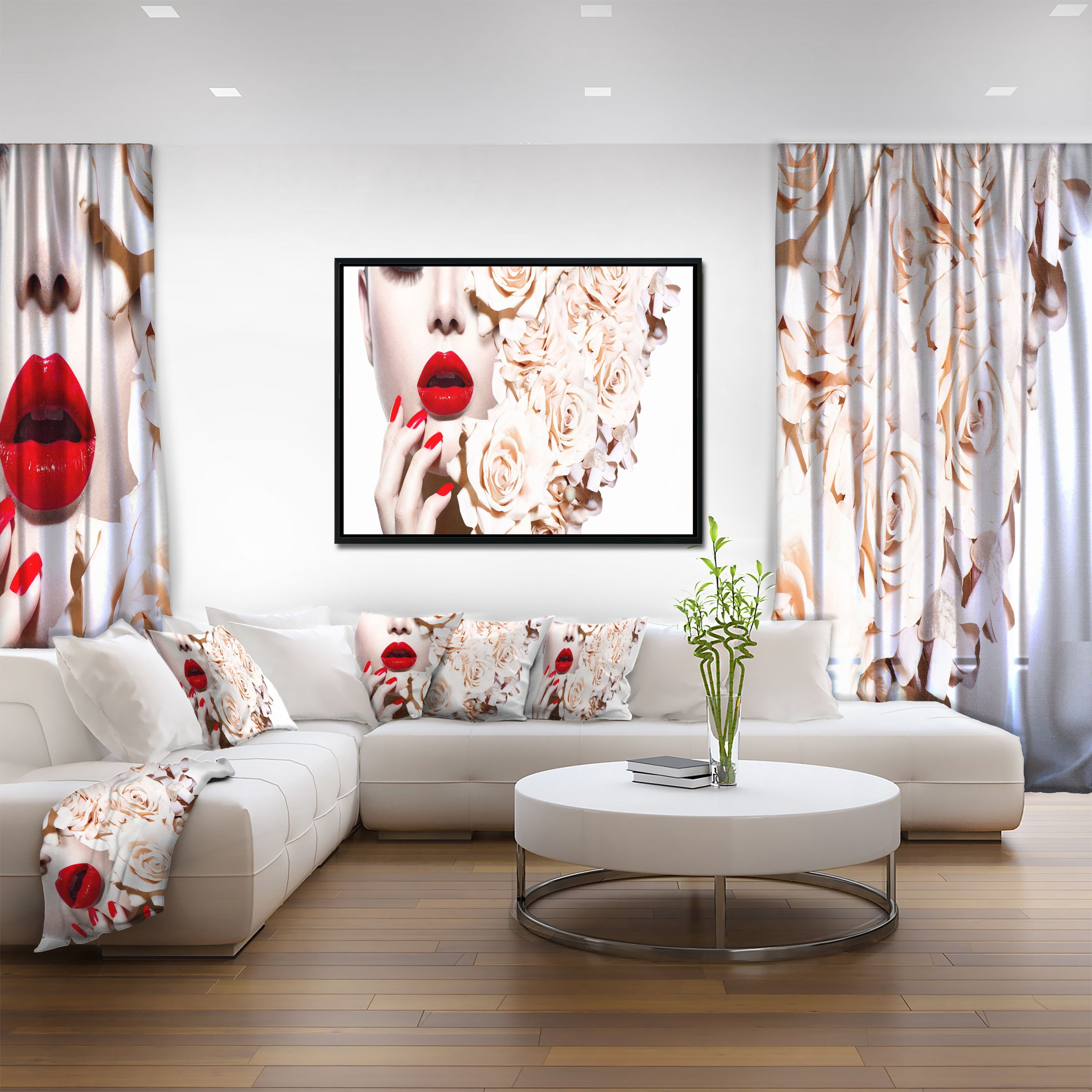 Designart ' Fashion Sexy Woman with Flowers ' Sensual Framed Canvas Art Print