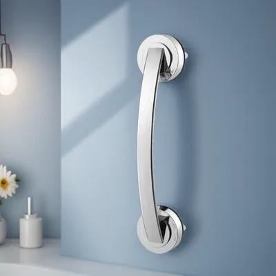 Yardwe Portable Bath Grab Bar Suction Cup Safety Hand Support No Hole Installation Plated Silver