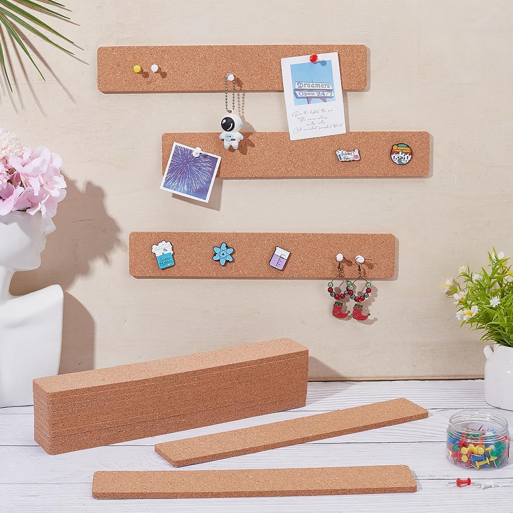 16 Pcs Rectangle Cork Board Strips Self Adhesive Cork Boards with 80 Pcs Plastic Push Pins Decorative Bulletin Board for Wall Office Home Kitchen 30x5x0.6cm(11.8x1.97x0.2inch)