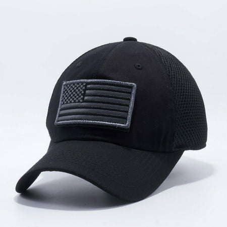 USA Flag Baseball Cap w/ Detachable Military Patch Mesh Hat United States America