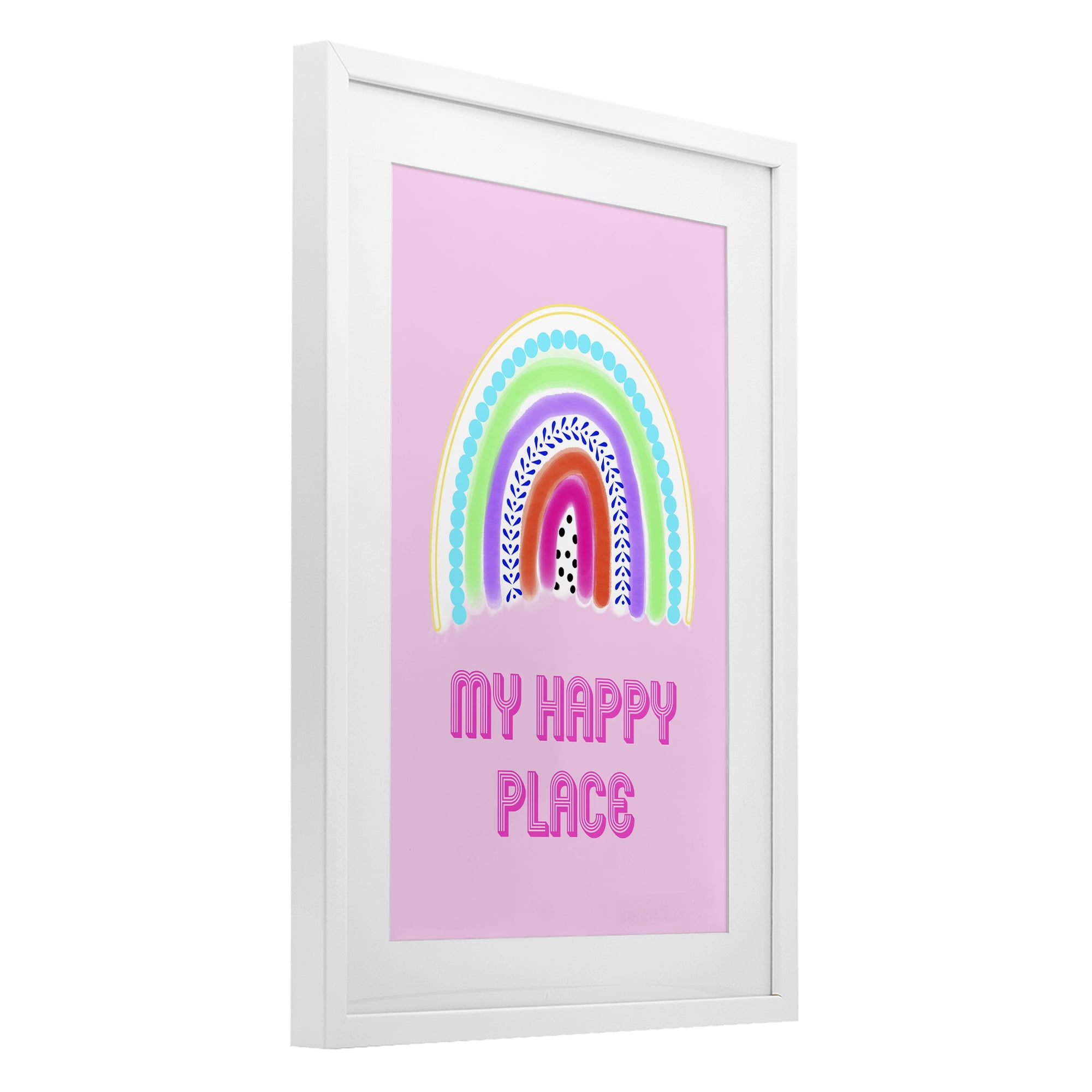 Stupell Industries Happy Place Dotted Rainbow White Framed Print Under Glass, design by Pooja Dave