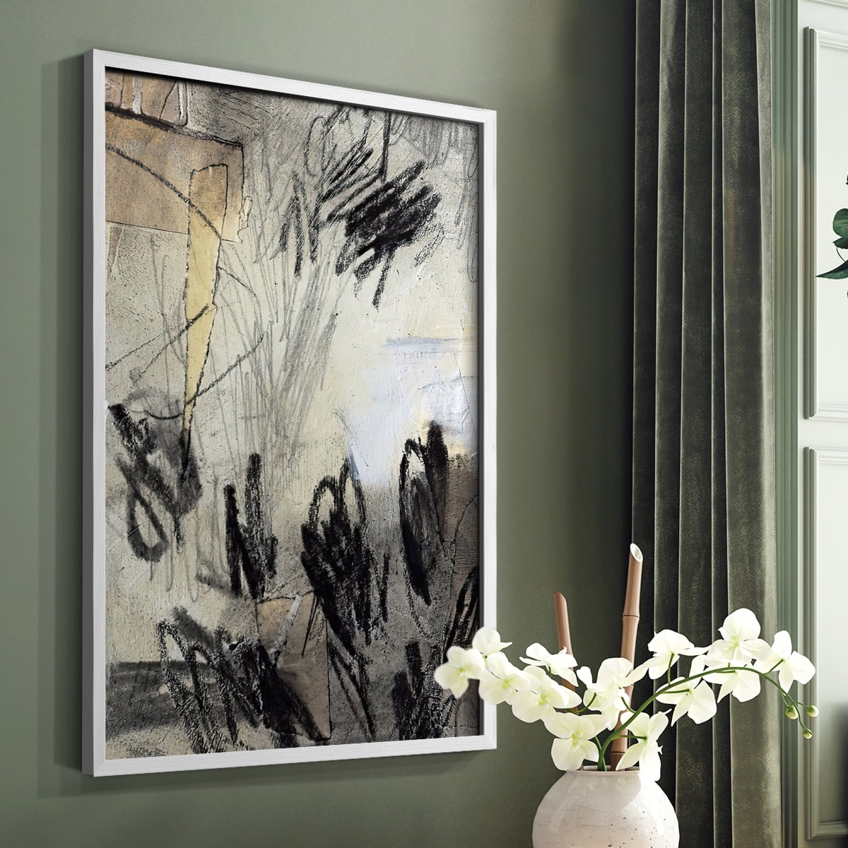 Masked Notes IV Framed Print in White Solid Wood Framed Print No Nail Hanging