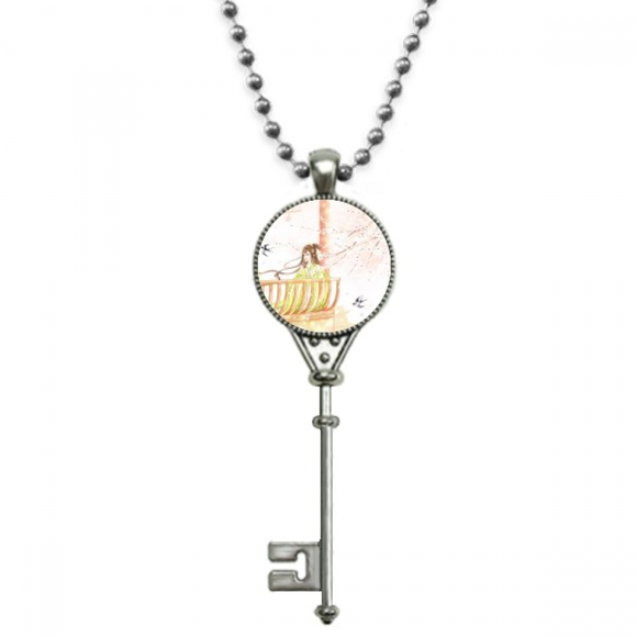 Xinghua Pendentif Aquarelle Style Chinois Collier Vintage Clé en Argent Bijou