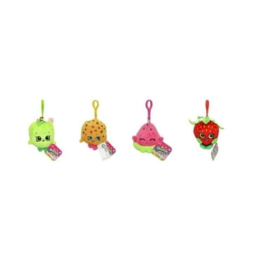 Bundle of 4 |Shopkins Clip On Plush - Apple Blossom, Kooky Cookie, Melonie Pips & Strawberry Kiss