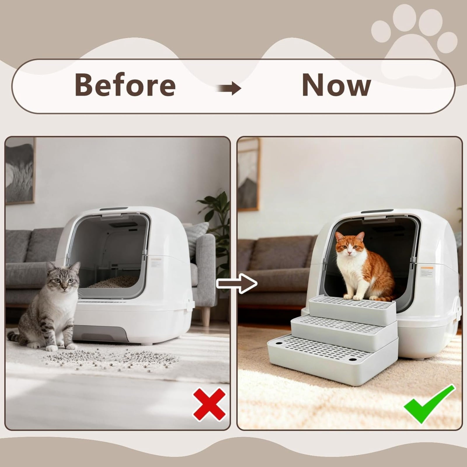 Adjustable Litter Box Step Ramp, 3-Step Litter Catcher Tray, for Auto Litter Robots, Easy Clean, for Kittens and Senior Cats