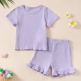 thumbnail image 2 of Zanarzt Toddler Girls Clothes Toddler Girl Summer Clothes Cotton Cute Summer Outfits Short Sleeves 2 Pieces Shorts Set Purple,2-3 Years, 2 of 4