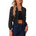 thumbnail image 3 of INSPIRE CHIC Valentine's Day Women's Lace Jackets Stand Collar Zip Up Mesh Sheer Bomber Jacket M Black, 3 of 6