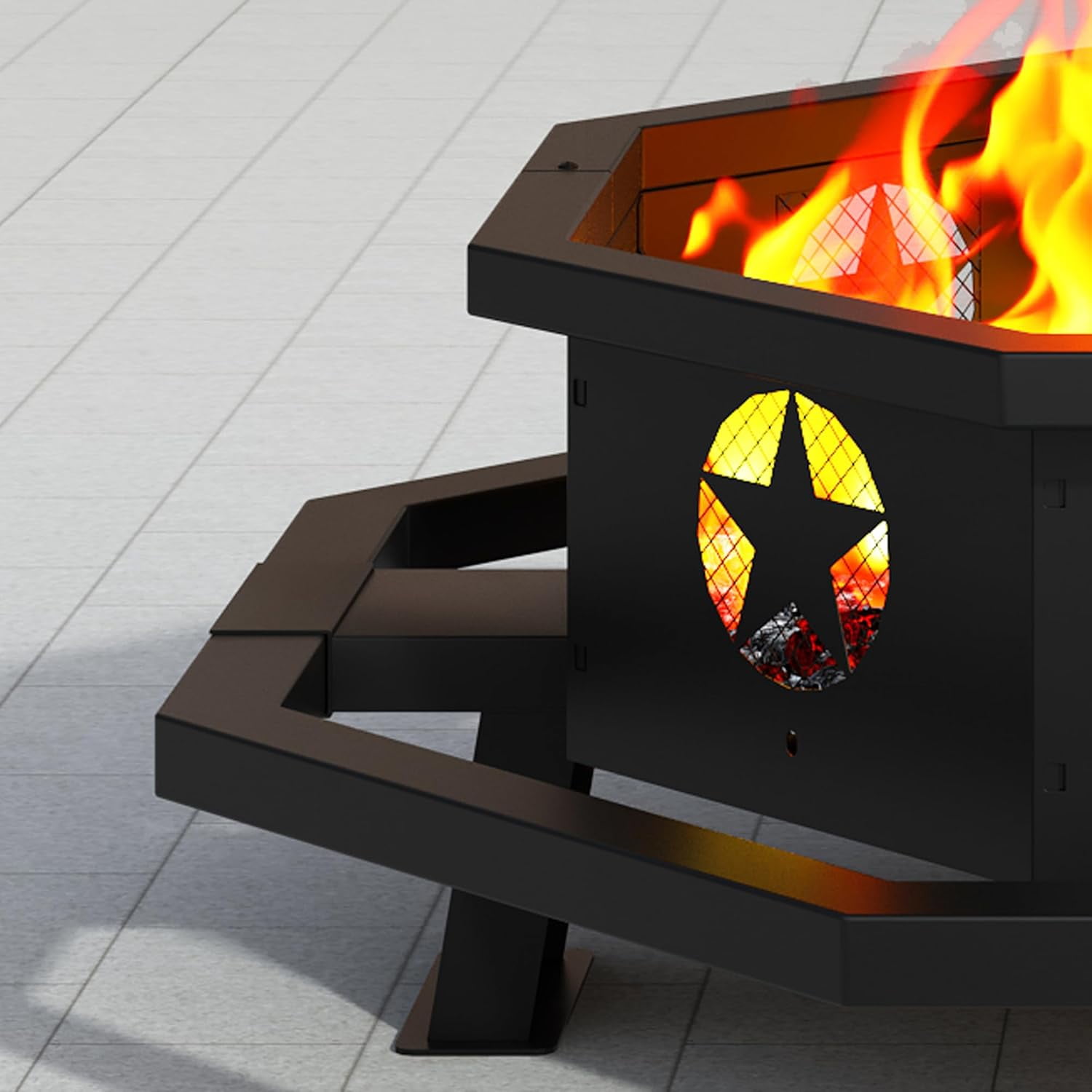45" Octagonal Fire Pit, Wood Burning Fire Pit with Poker for Outside