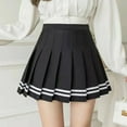 thumbnail image 6 of Womens High Waist A-Line Pleated Skirt School Girl Uniform Double Striped Print Casual Short Skater Skirts, 6 of 8