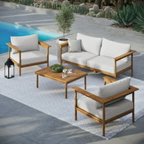 Modway Wren 4-Piece Outdoor Patio Teak Wood Furniture Set in Natural Sail