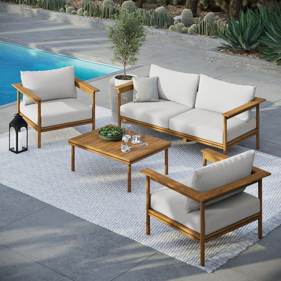 Modway Wren 4-Piece Outdoor Patio Teak Wood Furniture Set in Natural Sail